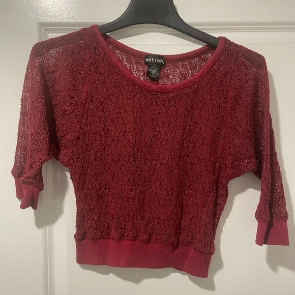 Wet Seal Burgundy Knit Crop Top - Picture 1 of 3